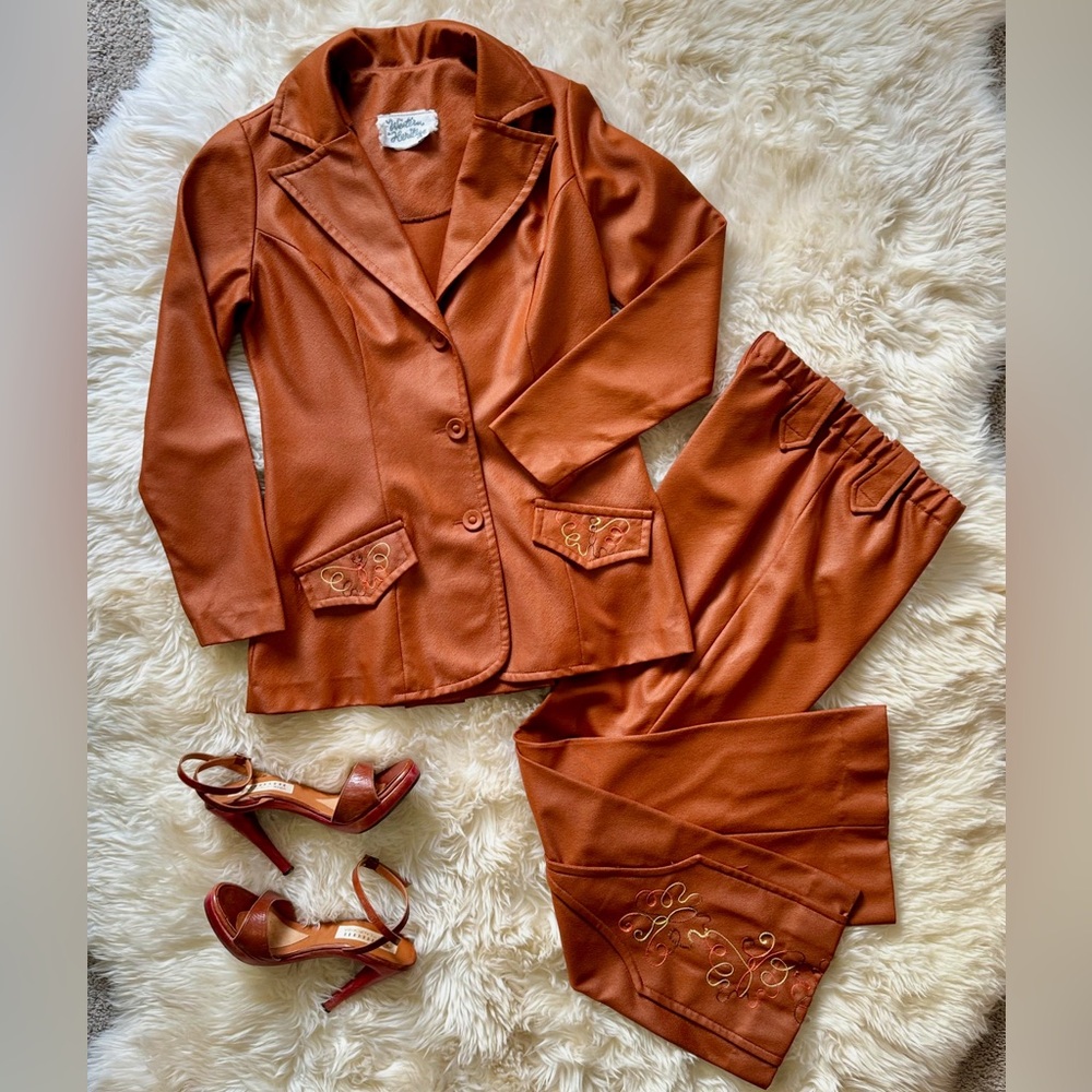 Vintage 70’s Western Suit, Women’s XS, Western Heritage, Chain Stitch